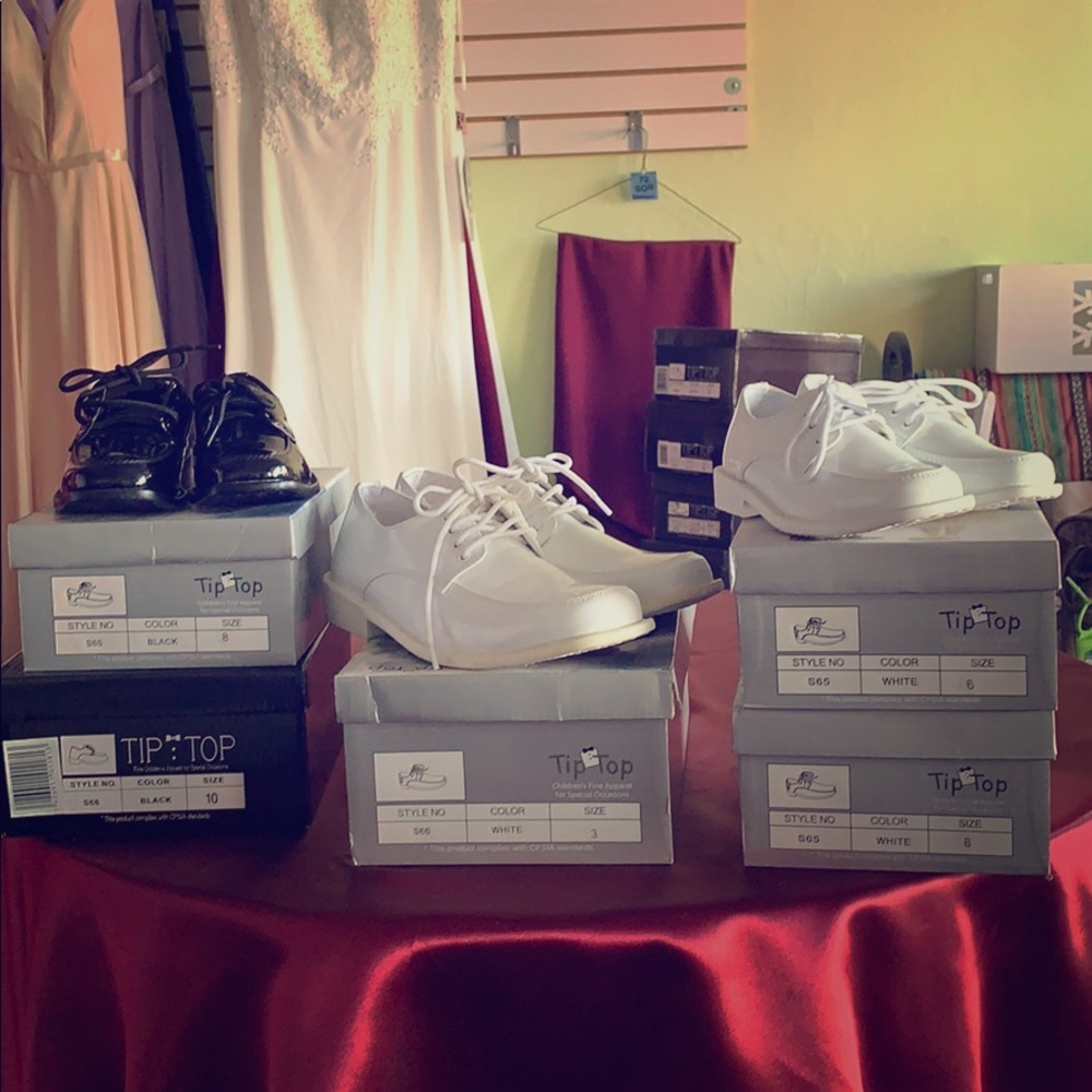 Children’s communion dress up white & black  shoes